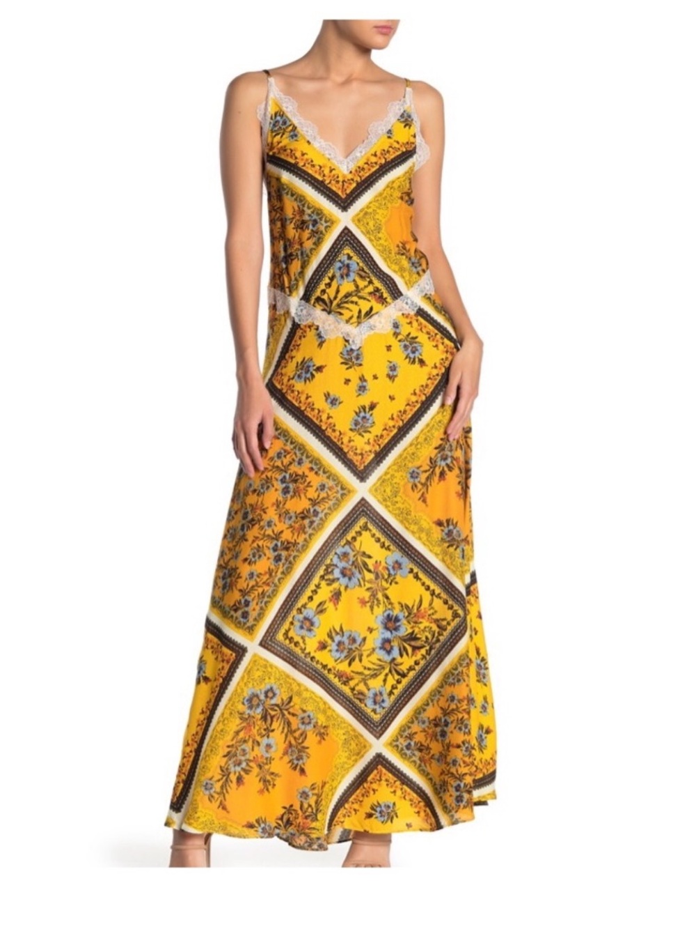 FP Intimately Stevie Floral Lace Trim Maxi Dress Romantic Feminine Boho Festival